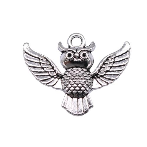 Zinc Alloy Animal Pendants, Owl, antique silver color plated, DIY 