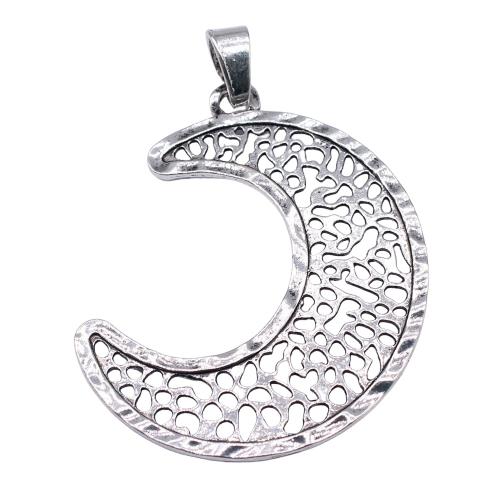 Pendentifs creux en alliage de zinc, lune, Plaqué de couleur d'argent, DIY Vendu par PC