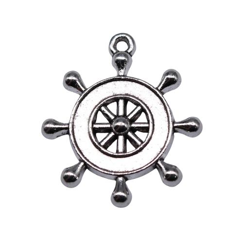 Zinc Alloy Ship Wheel & Anchor Pendant, antique silver color plated, DIY & hollow 