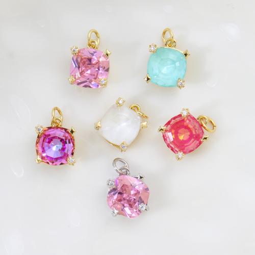 Cubic Zirconia Micro Pave Brass Pendant, Square, plated, DIY & micro pave cubic zirconia 