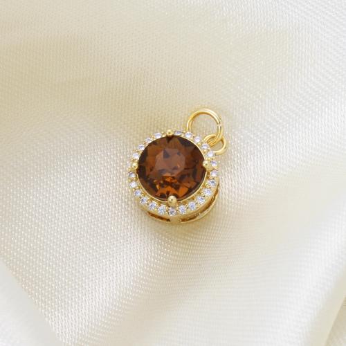 Cubic Zirconia Micro Pave Brass Pendant, Round, plated, DIY & micro pave cubic zirconia 