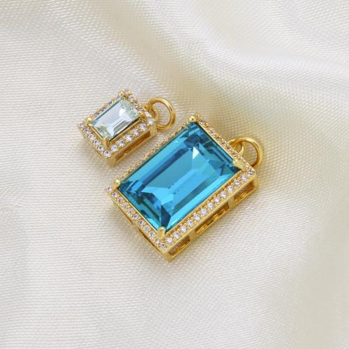 Cubic Zirconia Micro Pave Brass Pendant, Square, plated, DIY & micro pave cubic zirconia 