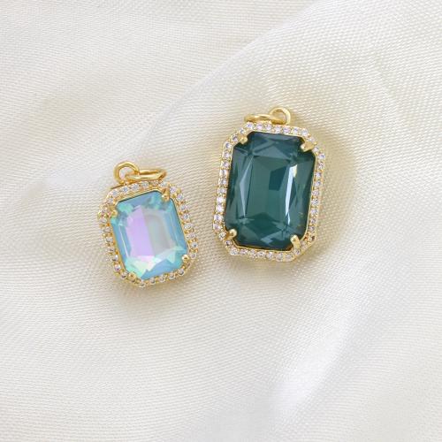 Cubic Zirconia Micro Pave Brass Pendant, Square, plated, DIY & micro pave cubic zirconia 