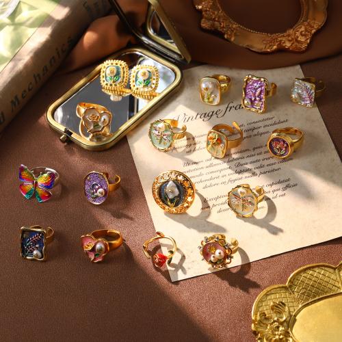 Bague de perle de culture d'eau douce, laiton, avec perle d'eau douce cultivée, Placage de couleur d'or, styles différents pour le choix & pour femme & émail, Vendu par PC