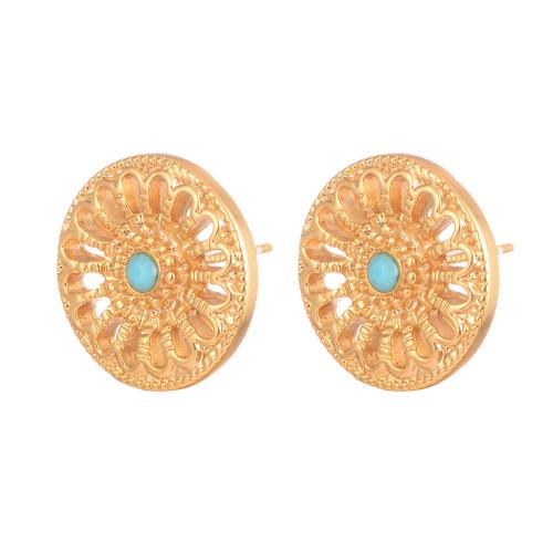 Латуни Стад Серьги, Латунь, с Акрил, Круглая, Другое покрытие, ювелирные изделия моды & Женский & отверстие, Золотой, продается Пара