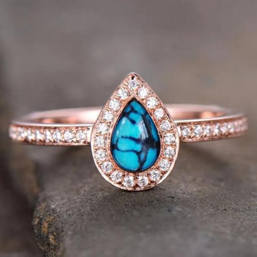 Zircon pavent l'anneau en laiton de doigt, Placage, normes différentes pour le choix & pavé de micro zircon & pour femme & autocollant époxyde & décalque, couleur or rose, Vendu par PC