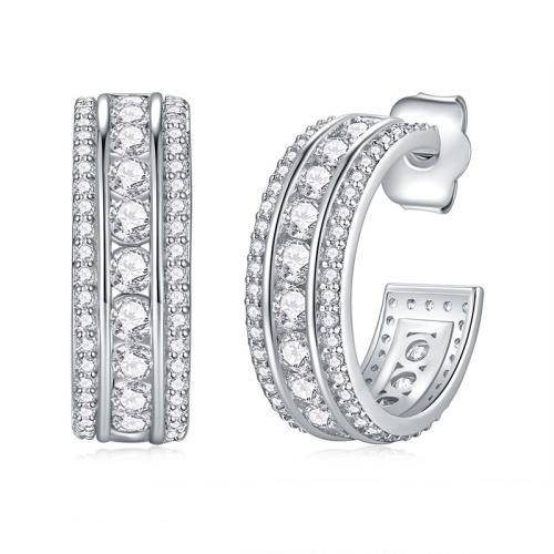 Boucles d'oreilles en laiton zircon cubique pavent, Placage, pavé de micro zircon & pour femme & creux, Vendu par paire