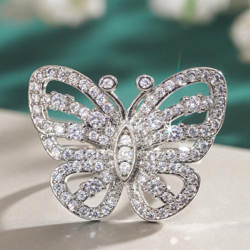 Zircon pavent l'anneau en laiton de doigt, papillon, Placage, normes différentes pour le choix & pavé de micro zircon & pour femme & creux, Vendu par PC