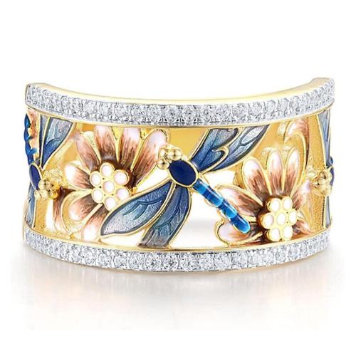 Zircon pavent l'anneau en laiton de doigt, Placage, normes différentes pour le choix & pavé de micro zircon & pour femme & émail & creux, Vendu par PC