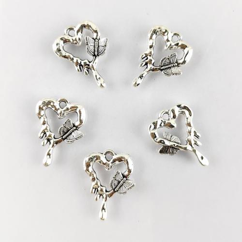 Colgantes de Aleación de Zinc en Forma de Corazón, chapado en color de plata, Bricolaje & hueco, 20x14mm, 100PCs/Bolsa, Vendido por Bolsa