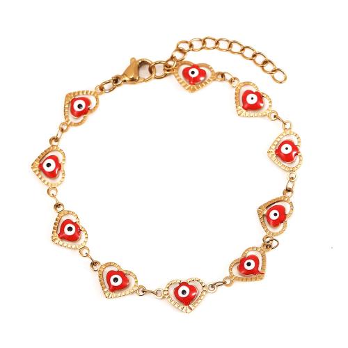 Mal pulsera ojo, acero inoxidable 304, Corazón, chapado en color dorado, Joyería & esmalte, más colores para la opción, 5mm, longitud:22 cm, Vendido por UD