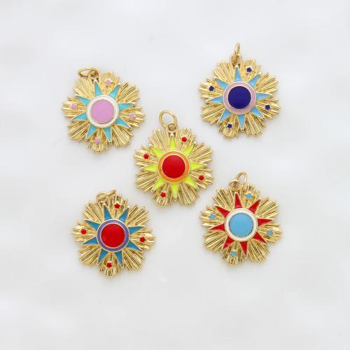 Enamel Brass Pendants, Sun, plated, DIY 