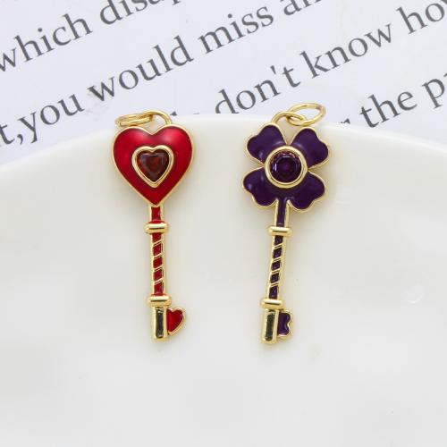 Brass Pendant, plated, DIY & micro pave cubic zirconia & enamel 