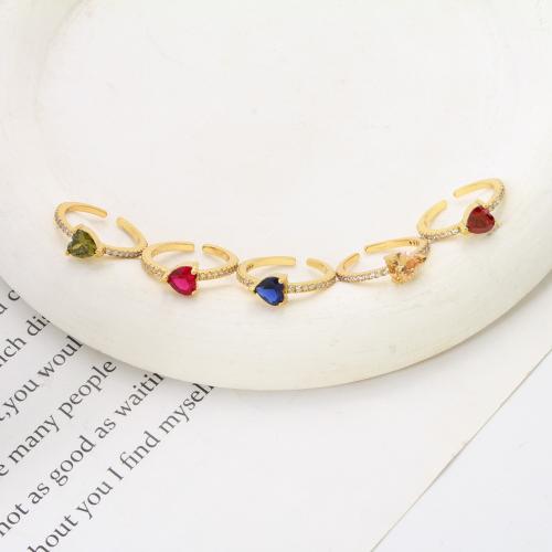 Zircon pavent l'anneau en laiton de doigt, coeur, Placage, bijoux de mode & pavé de micro zircon, plus de couleurs à choisir Vendu par PC