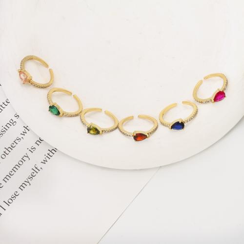 Zircon pavent l'anneau en laiton de doigt, larme, Placage, bijoux de mode & pavé de micro zircon, plus de couleurs à choisir Vendu par PC