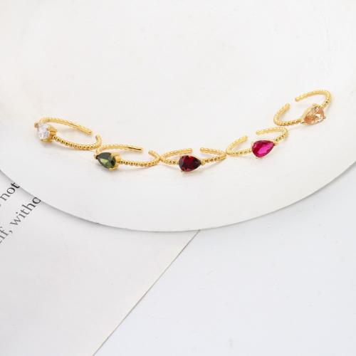 Zircon pavent l'anneau en laiton de doigt, larme, Placage, bijoux de mode & pavé de micro zircon, plus de couleurs à choisir Vendu par PC