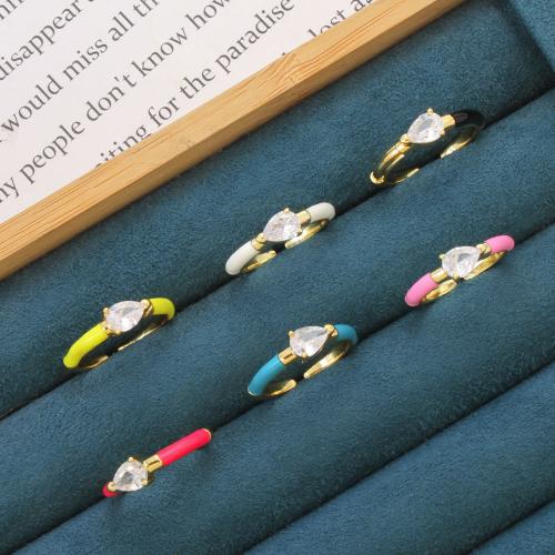 Zircon pavent l'anneau en laiton de doigt, larme, Placage, bijoux de mode & pavé de micro zircon & émail, plus de couleurs à choisir Vendu par PC