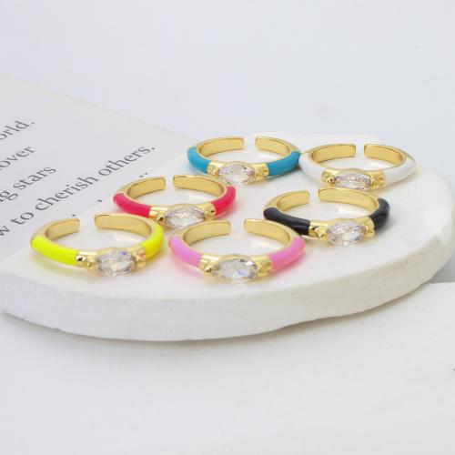 Zircon pavent l'anneau en laiton de doigt, Placage, bijoux de mode & pavé de micro zircon & émail, plus de couleurs à choisir Vendu par PC