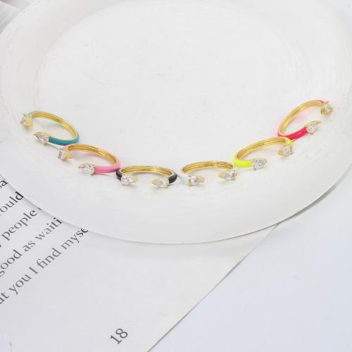 Zircon pavent l'anneau en laiton de doigt, larme, Placage, bijoux de mode & pavé de micro zircon & émail, plus de couleurs à choisir Vendu par PC