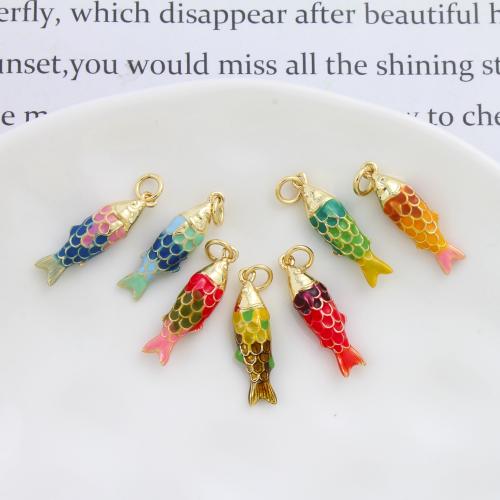 Enamel Brass Pendants, Fish, plated, DIY 