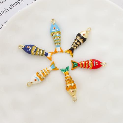 Enamel Brass Pendants, Fish, plated, DIY & micro pave cubic zirconia 