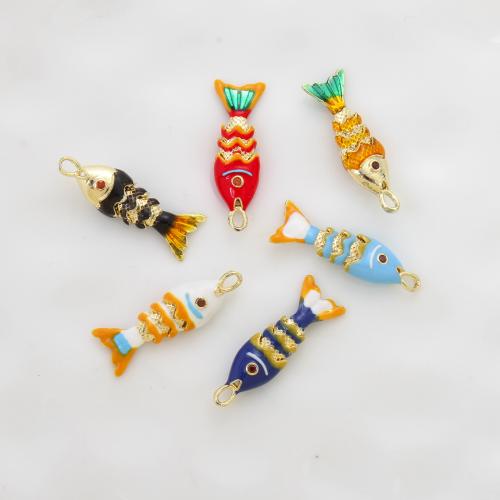 Enamel Brass Pendants, Fish, plated, DIY & micro pave cubic zirconia 