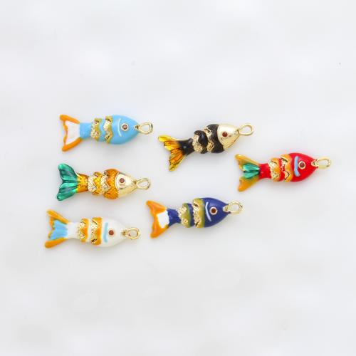 Enamel Brass Pendants, Fish, plated, DIY & micro pave cubic zirconia 