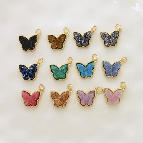Resin Brass Pendants, with Resin, Butterfly, plated, DIY 