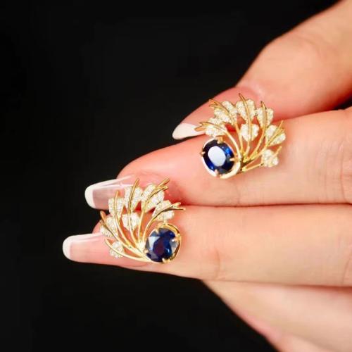 Boucles d'oreilles en laiton zircon cubique pavent, forme de plume, Placage, pavé de micro zircon & pour femme & creux, Vendu par paire