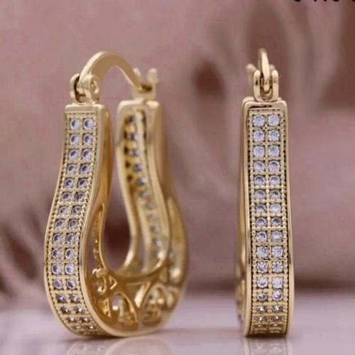 Boucles d'oreilles en laiton zircon cubique pavent, Placage, pavé de micro zircon & pour femme & creux, Vendu par paire