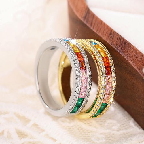 Zircon pavent l'anneau en laiton de doigt, Placage, normes différentes pour le choix & pavé de micro zircon & pour femme, plus de couleurs à choisir, Vendu par PC