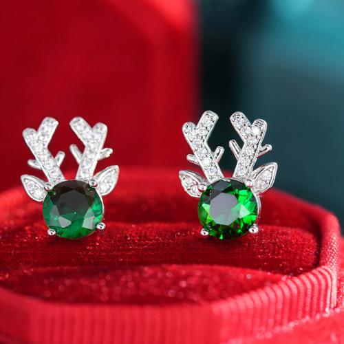 Цирконий Микро вымощает латунь Серьги, Латунь, Оленьи рога, Другое покрытие, Рождественский дизайн & инкрустированное микро кубического циркония & Женский, продается Пара