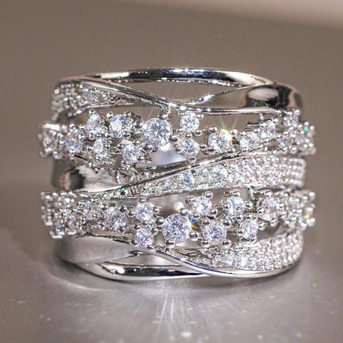 Zircon pavent l'anneau en laiton de doigt, Placage, normes différentes pour le choix & pavé de micro zircon & pour femme & creux, Vendu par PC