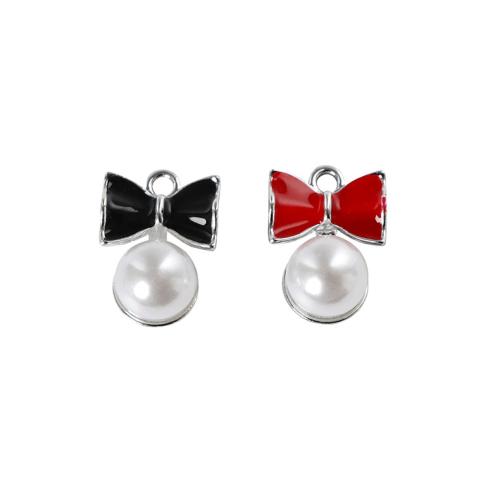 Colgantes de esmalte de la aleación del cinc, aleación de zinc, con Perlas plásticas, Lazo, chapado, Bricolaje, más colores para la opción, 100PCs/Bolsa, Vendido por Bolsa