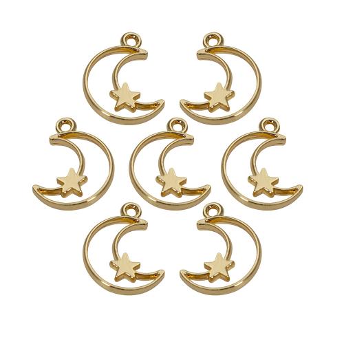 Bijoux pendentifs en Zinc alliage , alliage de zinc, Lune et Etoile, Placage de couleur d'or, DIY & creux, doré Vendu par sac