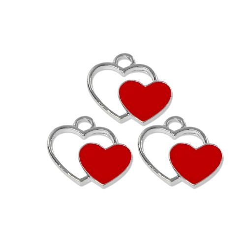 Colgantes de esmalte de la aleación del cinc, aleación de zinc, Corazón, chapado en color de plata, Bricolaje & hueco, color mixto, 100PCs/Bolsa, Vendido por Bolsa