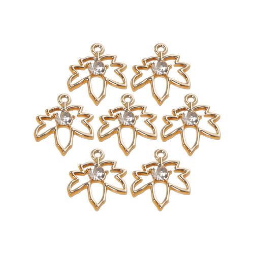 Zink Legierung Strass Anhänger, Zinklegierung, Ahornblatt, silberfarben plattiert, DIY & mit Strass & hohl, gemischte Farben, 100PCs/Tasche, verkauft von Tasche