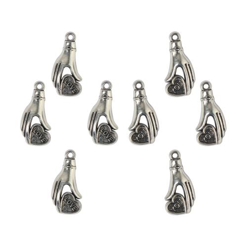 Colgantes de Aleación de Zinc en Forma de Corazón, Mano, chapado en color de plata, Bricolaje, plateado, 100PCs/Bolsa, Vendido por Bolsa