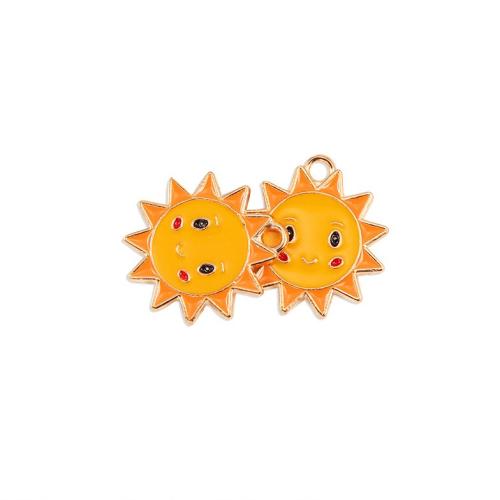 Colgantes de esmalte de la aleación del cinc, aleación de zinc, sol, chapado en color dorado, Bricolaje, color mixto, 100PCs/Bolsa, Vendido por Bolsa