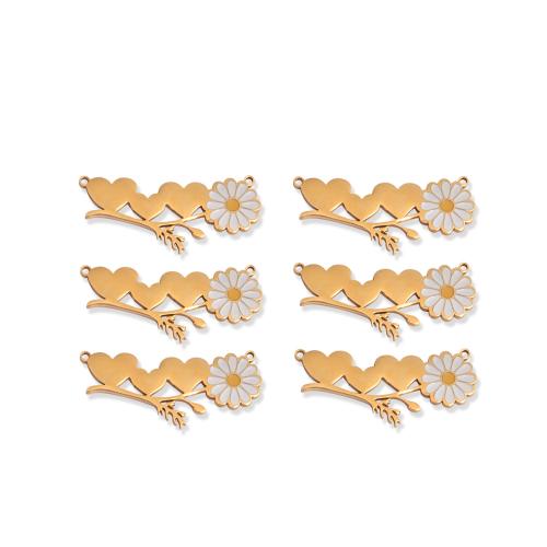 Connecteur de charme en acier inoxydable, Acier inoxydable 304, fleur, Placage de couleur d'or, DIY & émail, couleurs mélangées Vendu par sac