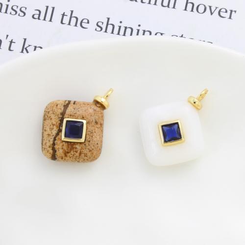 Gemstone Pendantifs en laiton, avec Pierre naturelle, Placage, DIY & pavé de micro zircon, plus de couleurs à choisir, protéger l'environnement, sans nickel, plomb et cadmium Vendu par PC