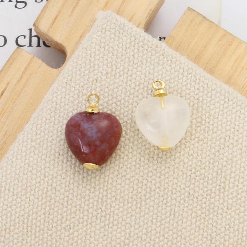 Gemstone Brass Pendants, with Gemstone, Heart, plated, DIY nickel, lead & cadmium free 