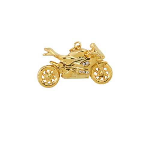Cubic Zirconia Micro Pave Brass Pendant, Motorcycle, plated, DIY & micro pave cubic zirconia, golden, nickel, lead & cadmium free 