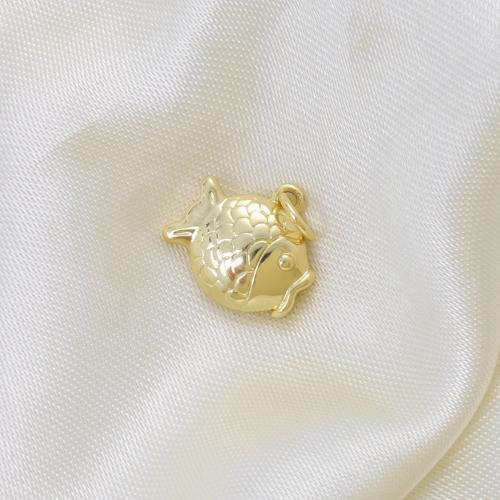 Tierische Messing Anhänger, Fisch, plattiert, DIY, goldfarben, frei von Nickel, Blei & Kadmium, 12x13x4.8mm, verkauft von PC