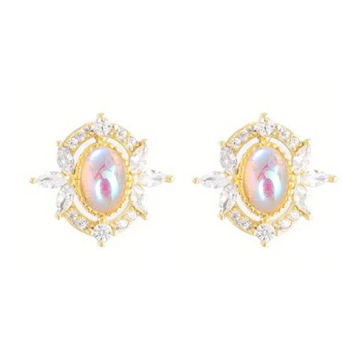 Цирконий Микро вымощает латунь Серьги, Латунь, с канифоль, Другое покрытие, инкрустированное микро кубического циркония & Женский & отверстие, продается Пара