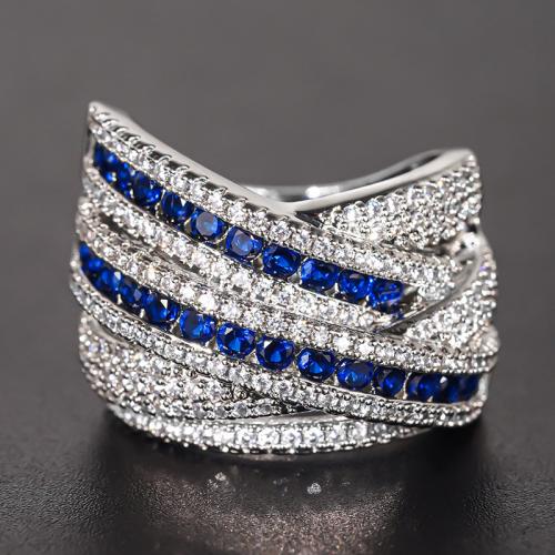 Zircon pavent l'anneau en laiton de doigt, Placage, normes différentes pour le choix & pavé de micro zircon & pour femme & creux, Vendu par PC