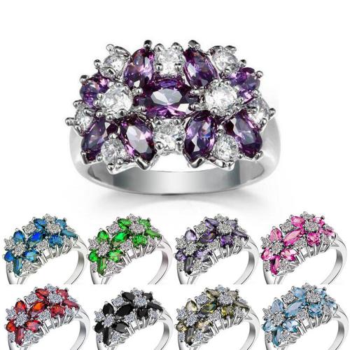 Zircon pavent l'anneau en laiton de doigt, Placage, normes différentes pour le choix & pavé de micro zircon & pour femme, plus de couleurs à choisir, Vendu par PC
