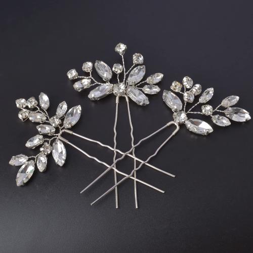 палочки для волос, цинковый сплав, с Медная проволока & Кристаллы, Связанный вручную, три части & ювелирные изделия моды & Женский, Много цветов для выбора, продается указан