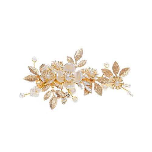 Заколки-Клюв, цинковый сплав, с Медная проволока & полимерный клей & Пластиковая жемчужина, Связанный вручную, ювелирные изделия моды & Женский & со стразами, Золотой, продается PC