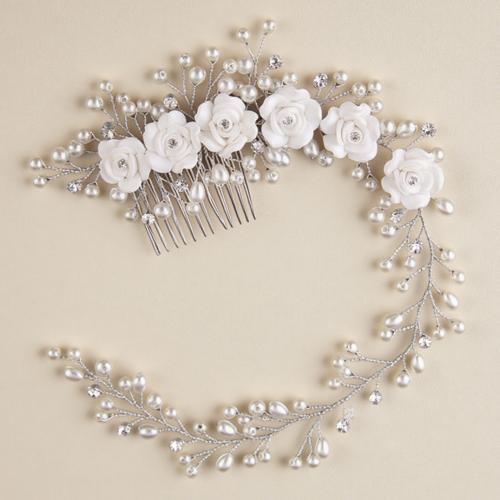 Peignes décoratifs, alliage de zinc, avec fil en laiton & argile de polymère & strass & perle de plastique, fait à la main, bijoux de mode & pour femme, argent Vendu par PC